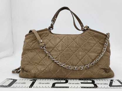CHANEL Matelasse 2-Way Tote Bag, Beige Leather with Silver Hardware, 16592985