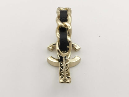 CHANEL Coco Mark Earrings, One Side, Metal, Leather, and Crystal, Gold and Black, B23K