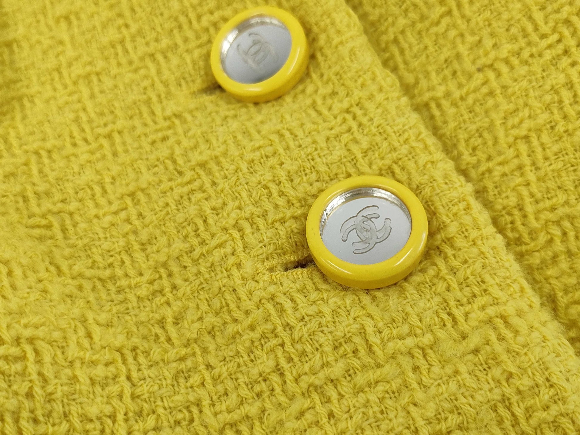 CHANEL Fall/Winter Jacket Tweed Mirror Button Wool Yellow Jacket