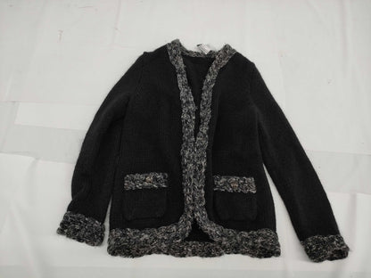 CHANEL Fall/Winter Knit Cardigan, Wool/Acrylic/Alpaca/Cashmere/Mohair/Nylon, Black/Gray, #38
