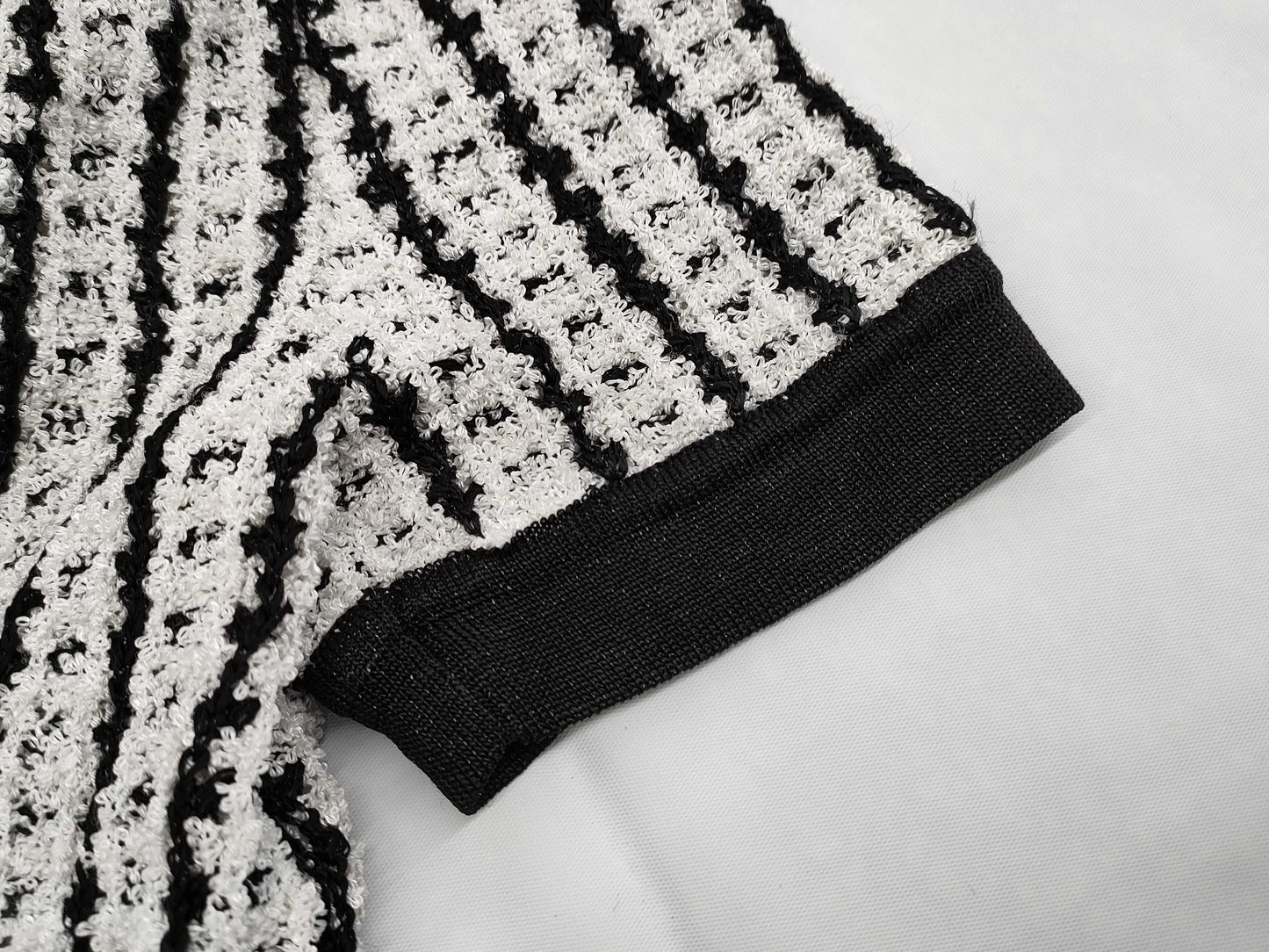 CHANEL Short Sleeve Cardigan Polyester x Acetate x Nylon White x Black #42 97P Other Apparel