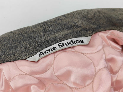 Acnes Tudio Biker Leather Jacket Grey Size 44 Jacket