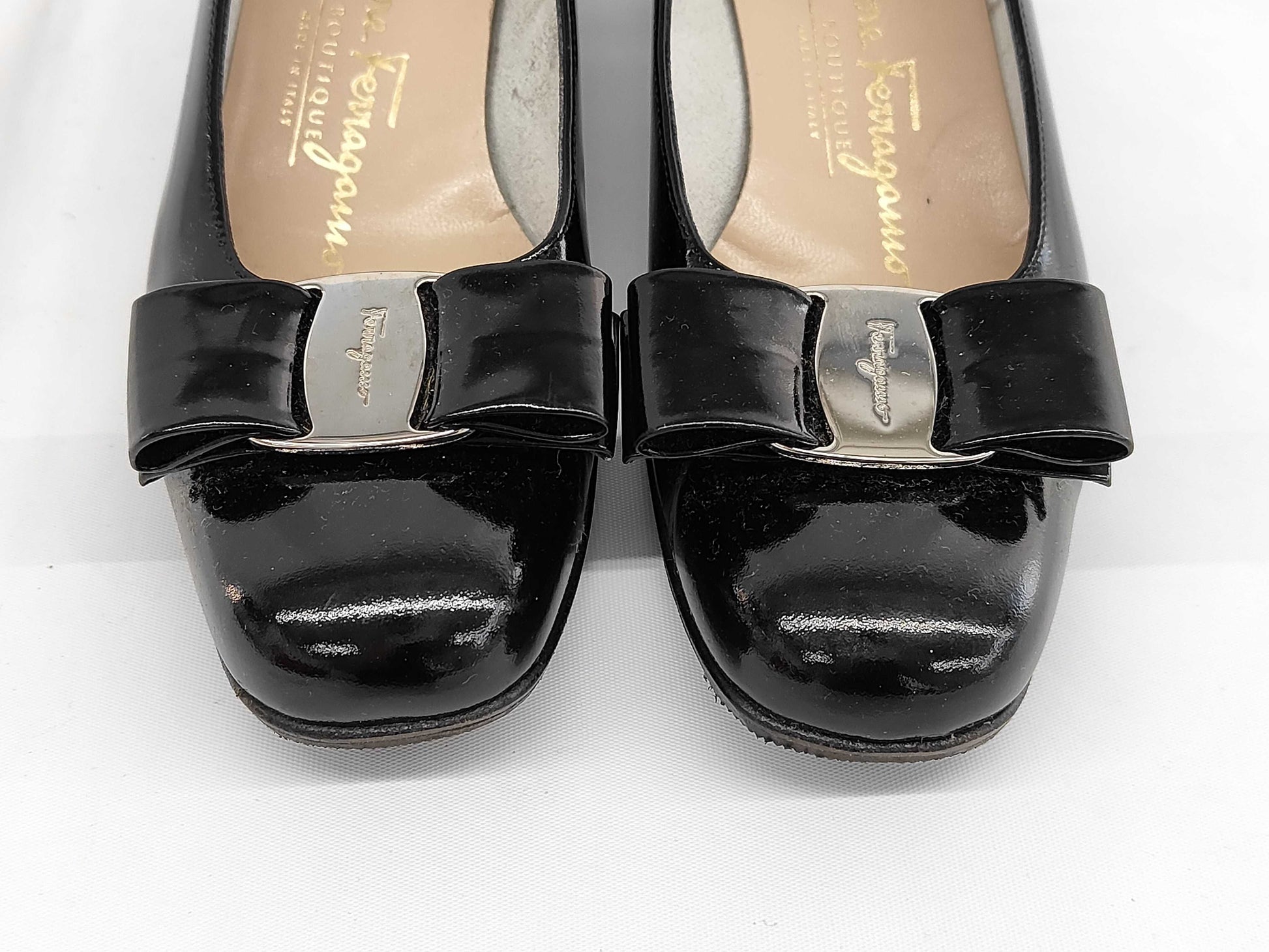 Salvatore Ferragamo Silver Pumps, Size 4.5