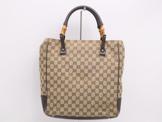 GUCCI 112530GG Canvas Bamboo Beige Brown Tote Bag