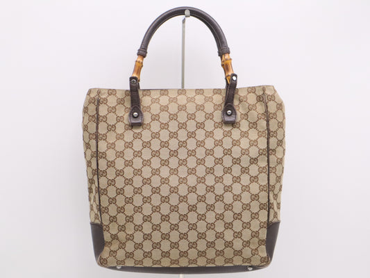GUCCI 112530GG Canvas Bamboo Beige Brown Tote Bag