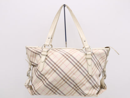 BURBERRY Canvas Leather Nova Check White Handbag