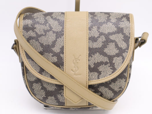 Yves Saint Laurent PVC x Leather Logo Khaki Shoulder Bag