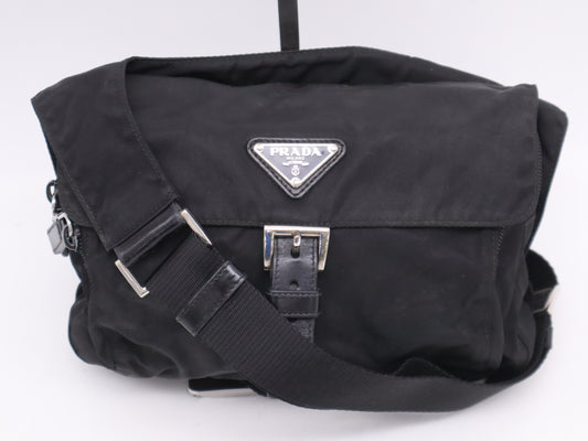 PRADA nylon triangle logo black shoulder bag