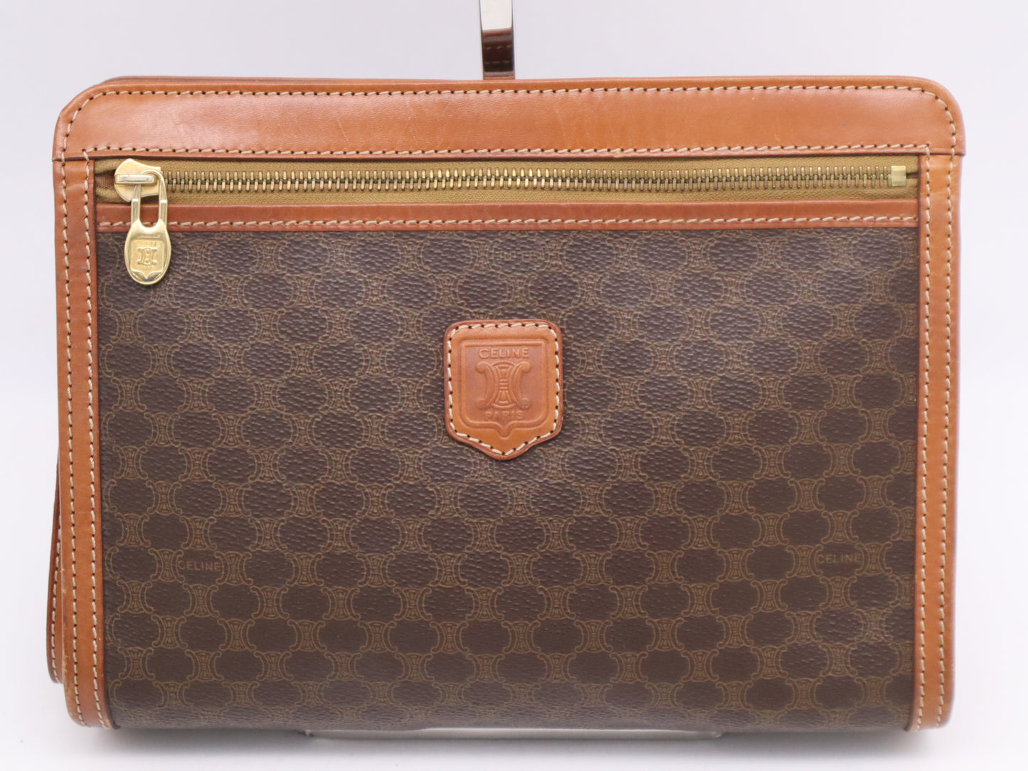 CELINE PVC x Leather Macadam Pattern Brown Second Bag