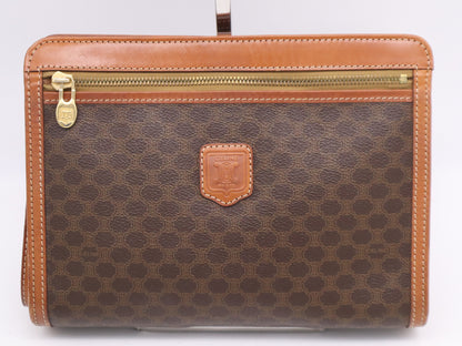 CELINE PVC x Leather Macadam Pattern Brown Second Bag