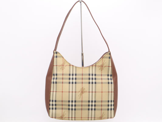 BURBERRY PVC x Leather Nova Check Tote Brown Shoulder Bag