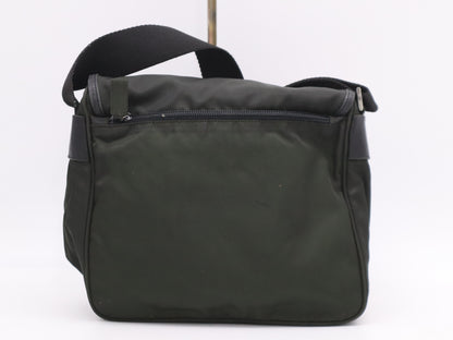 PRADA Nylon Triangle Logo Green Shoulder Bag