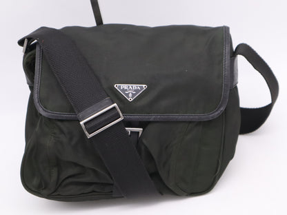 PRADA Nylon Triangle Logo Green Shoulder Bag