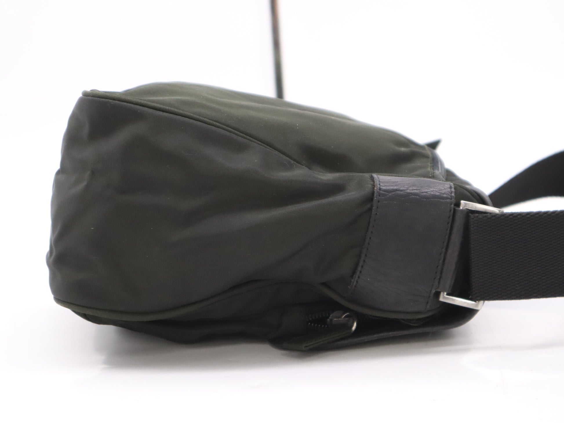 PRADA Nylon Triangle Logo Green Shoulder Bag