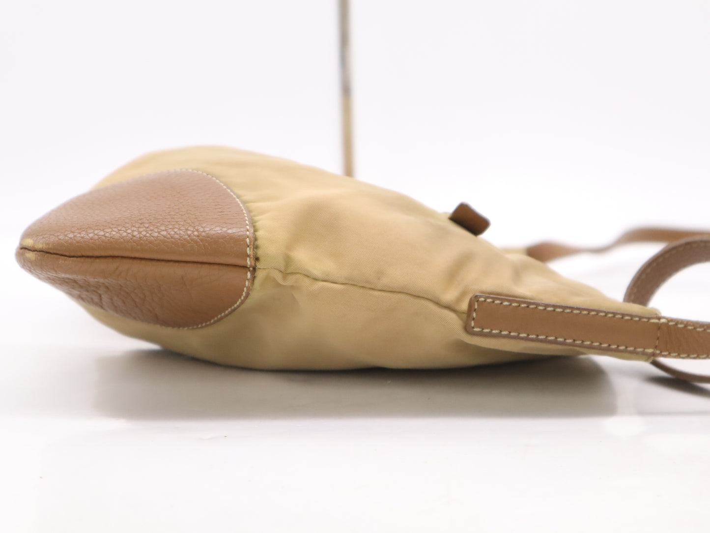 PRADA Nylon Triangle Logo Shoulder Bag Beige Shoulder Bag