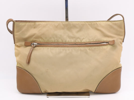 PRADA Nylon Triangle Logo Shoulder Bag Beige Shoulder Bag