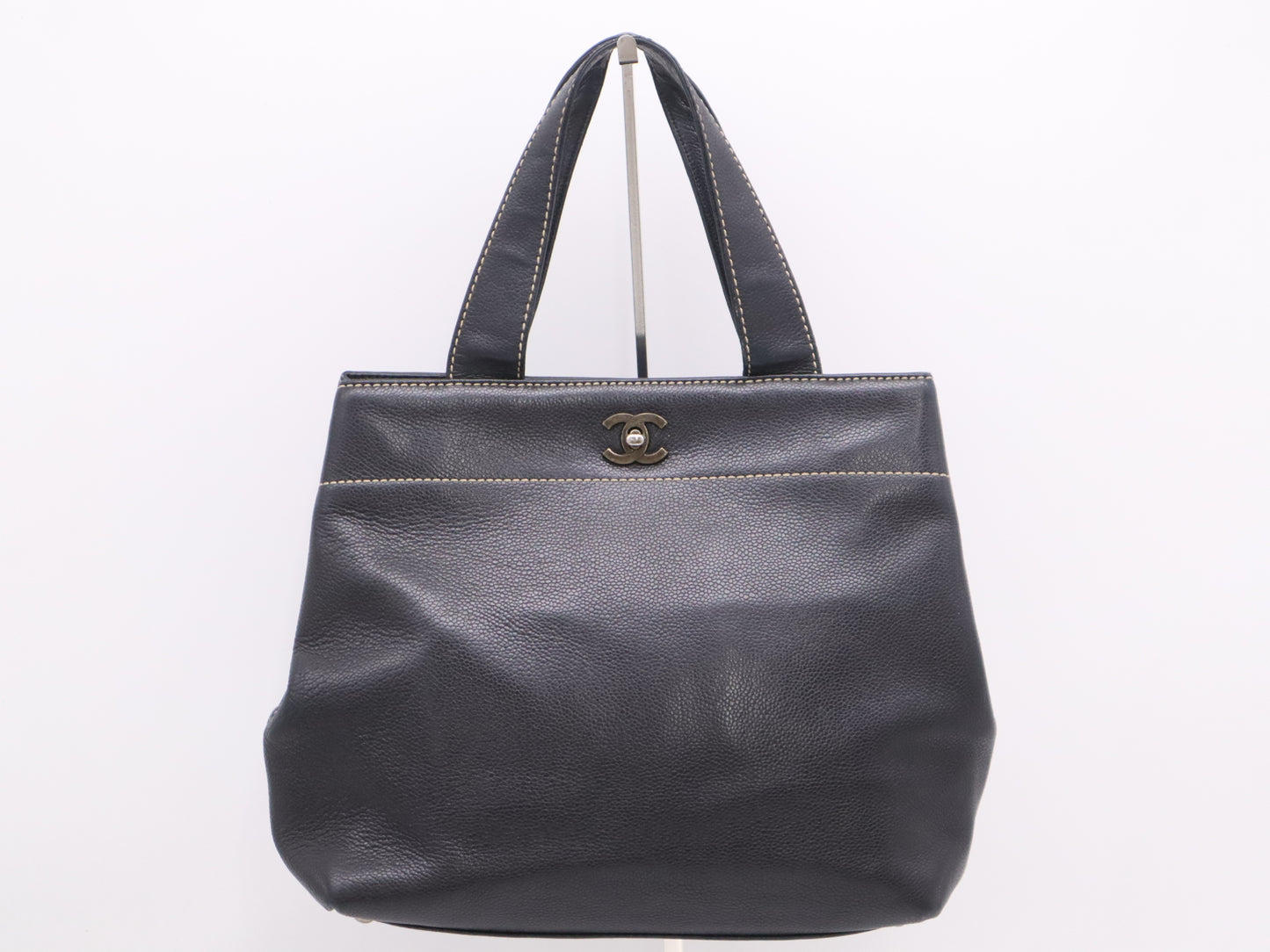 CHANEL Caviar Skin Coco Mark Turnlock Handbag Black Seal 7031134 Tote Bag