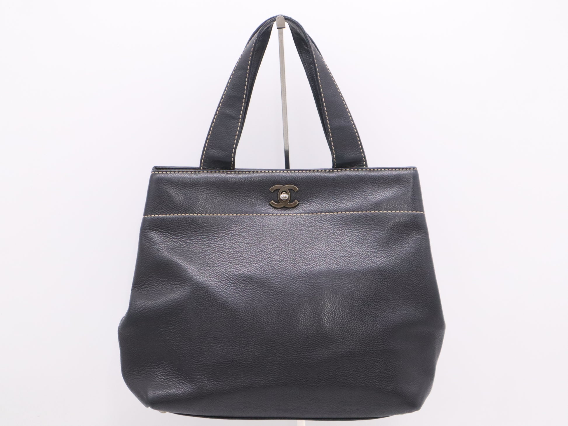 CHANEL Caviar Skin Coco Mark Turnlock Handbag Black Seal 7031134 Tote Bag