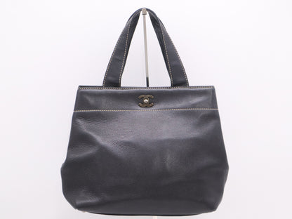 CHANEL Caviar Skin Coco Mark Turnlock Handbag Black Seal 7031134 Tote Bag