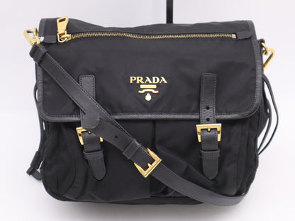 PRADA Nylon x Leather Shoulder Bag Black GD Hardware Shoulder Bag