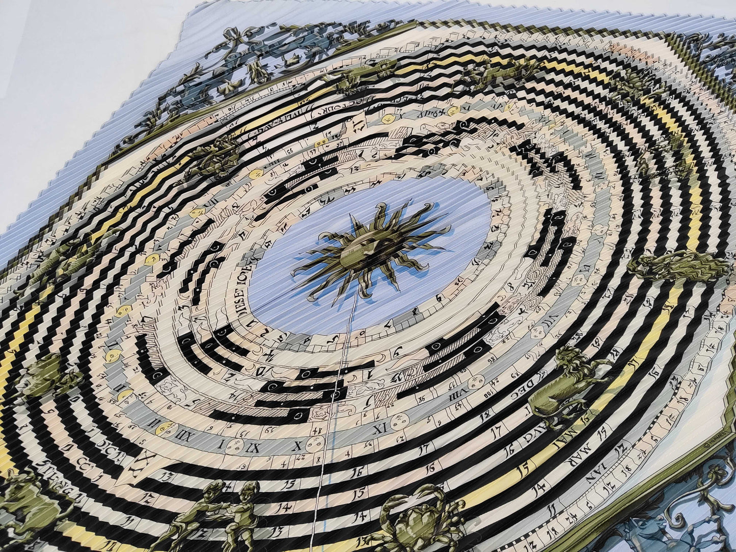 HERMES Silk Carré 90 Pleated DIES ET HORE Astrology Light Blue Multicolor Scarf