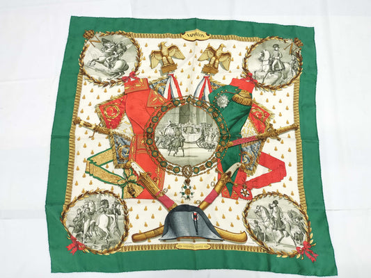 HERMES Silk Carré 90 NAPOLEON Napoleon Green Multicolor Scarf