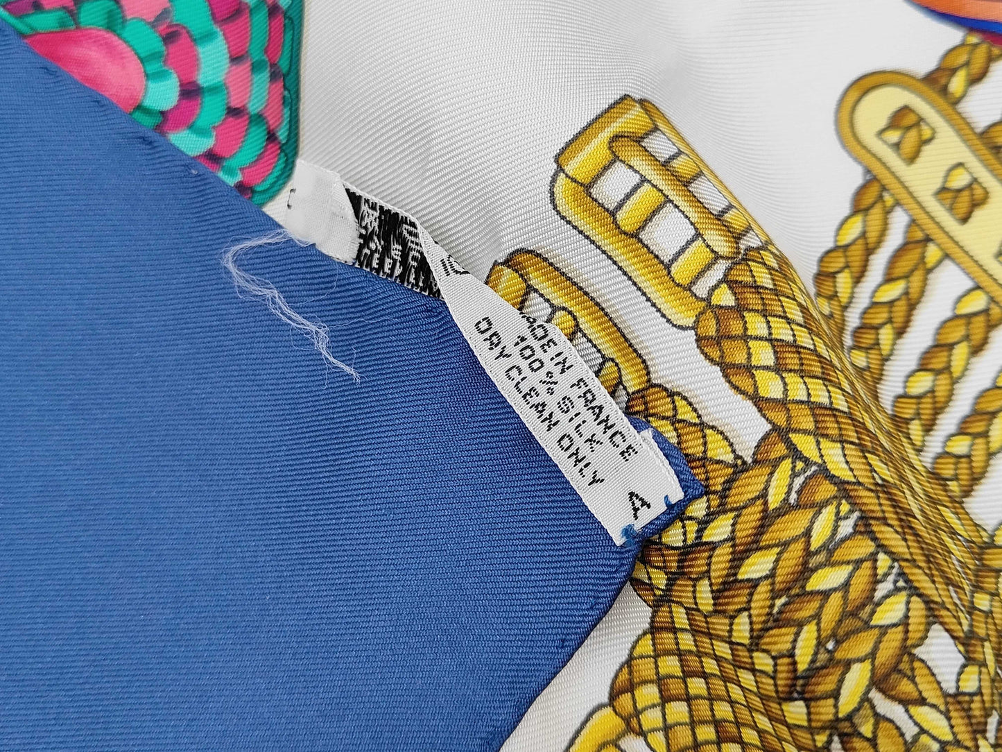 HERMES Silk Carré 90 LES RUBANS DU CHEVAL Horse Ribbon Blue Multicolor Scarf