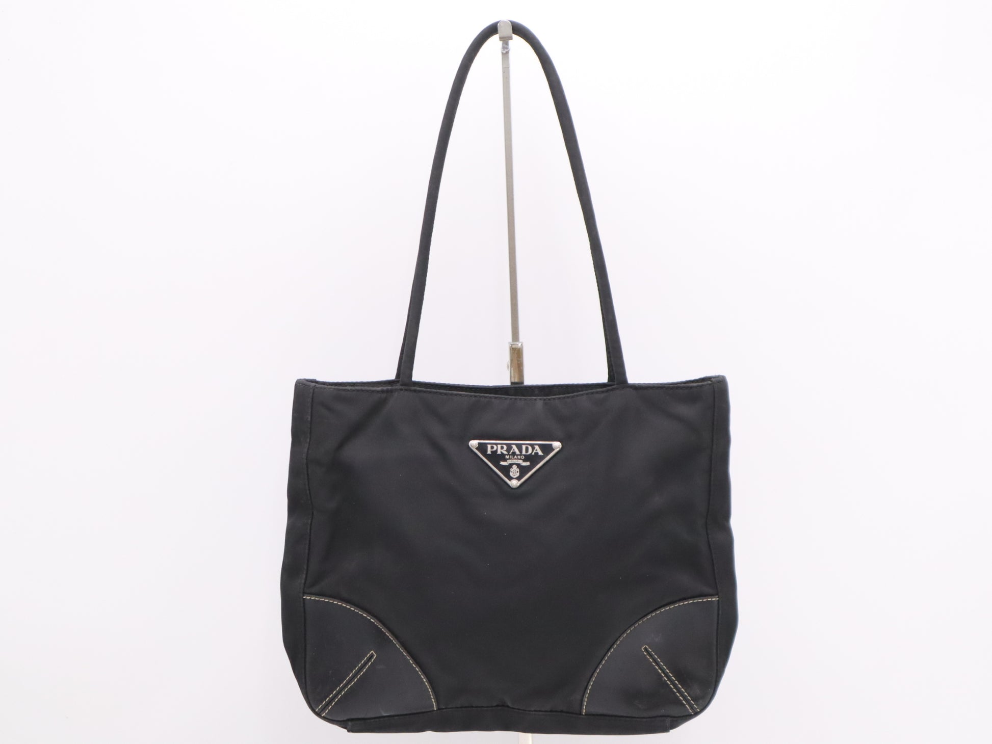 PRADA Nylon Triangle Logo Logo Bag Black Handbag
