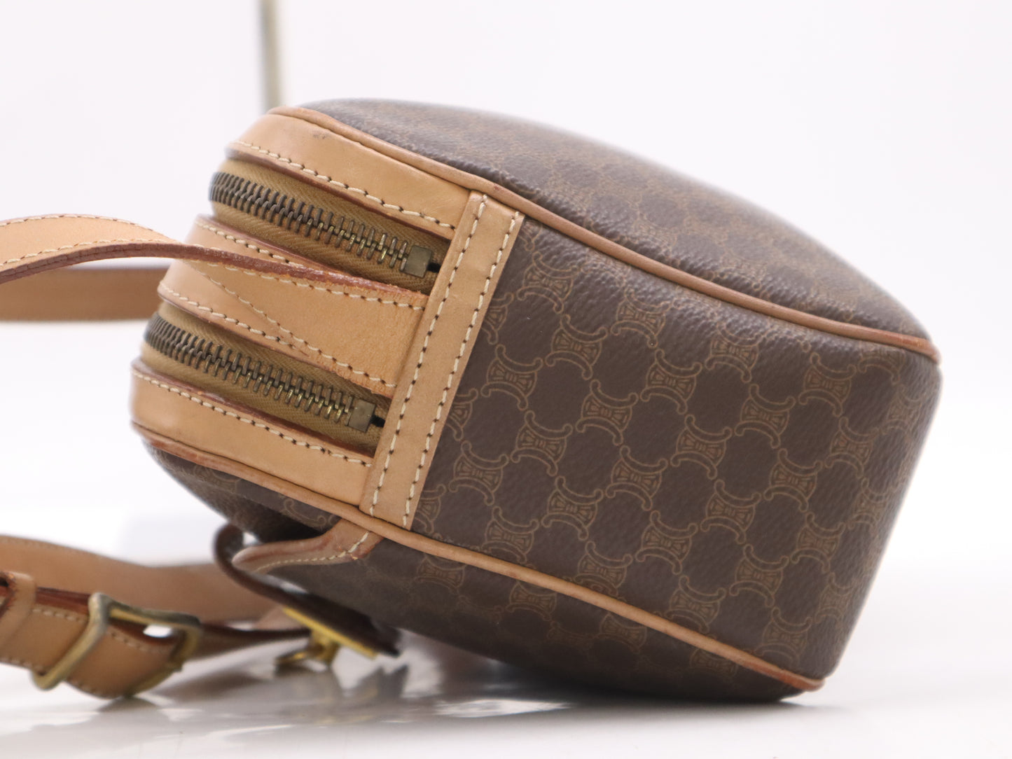 CELINE PVCx Leather Macadam Shoulder Bag Brown Shoulder Bag