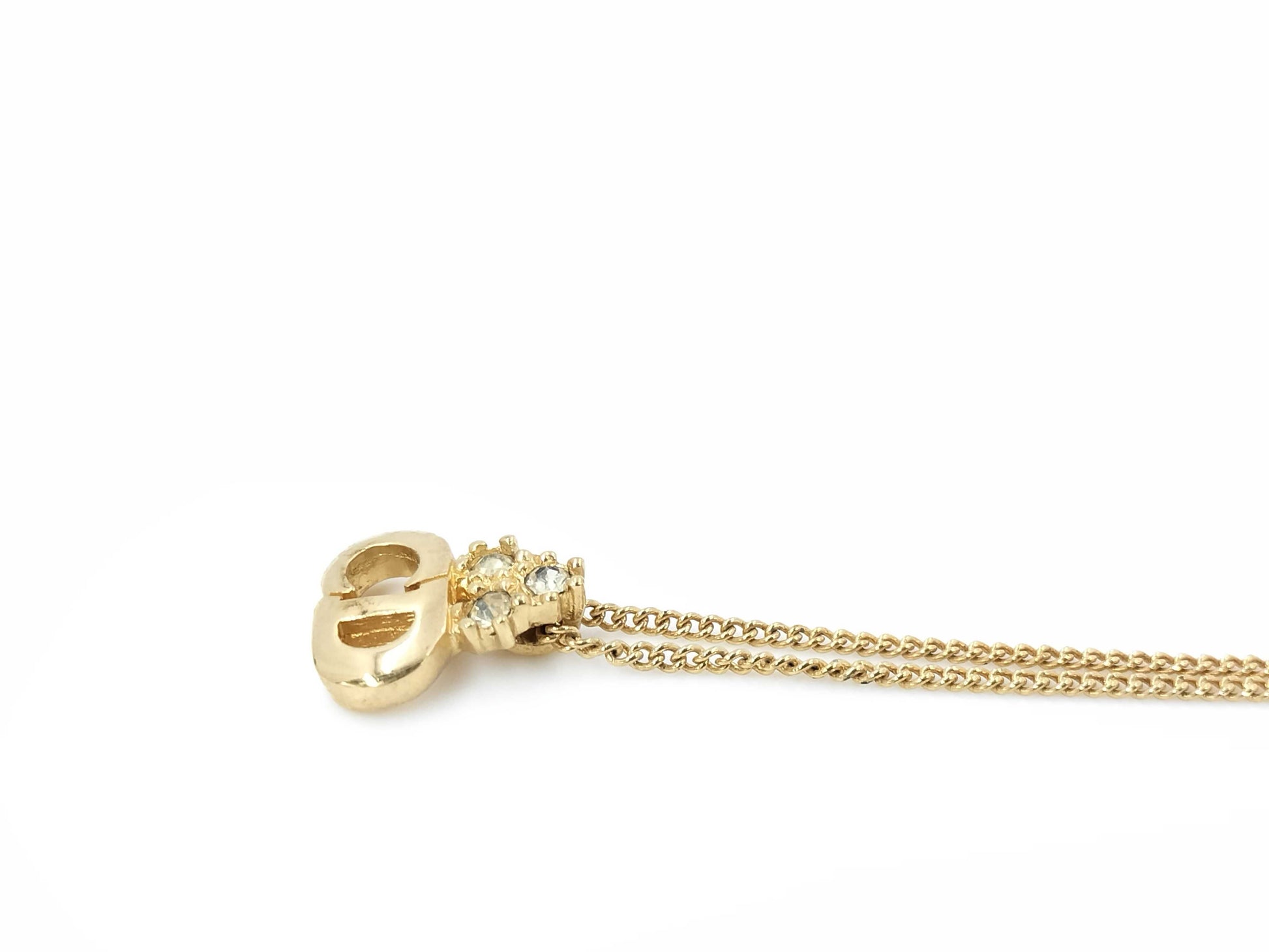 Dior GP Rhinestone CD Logo Necklace Gold Necklace