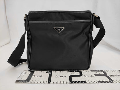 PRADA Nylon/Leather Triangle Logo Plate Shoulder Bag