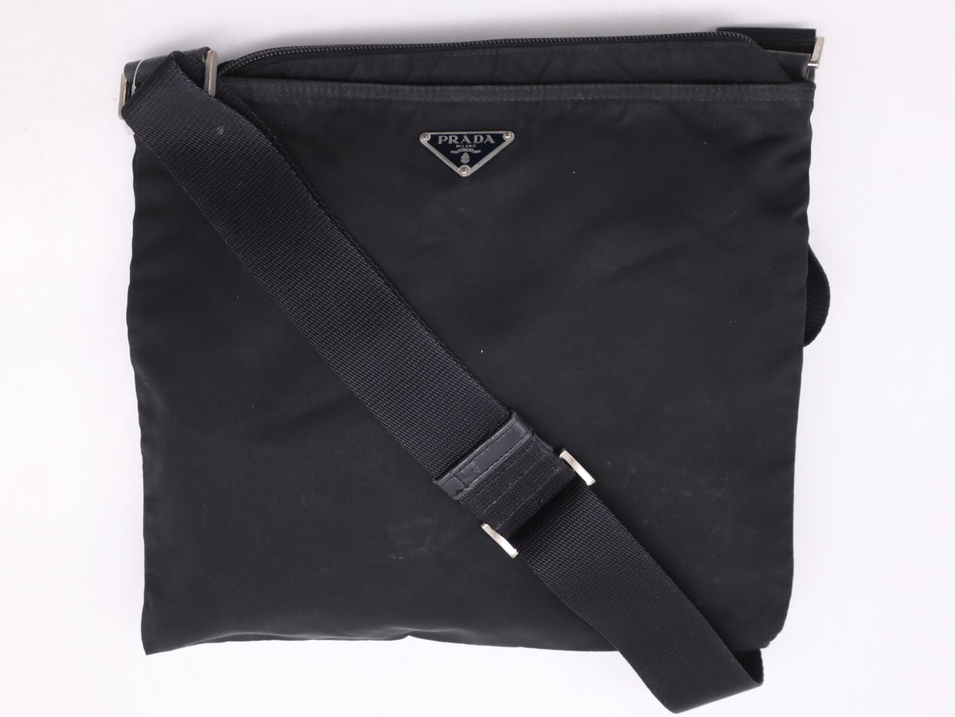 PRADA nylon triangle logo black shoulder bag