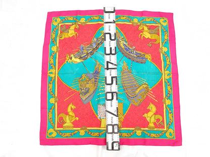 HERMES Silk Carré 90 "Les Bissons de Venice" Venice Ships Pink Multicolor Scarf
