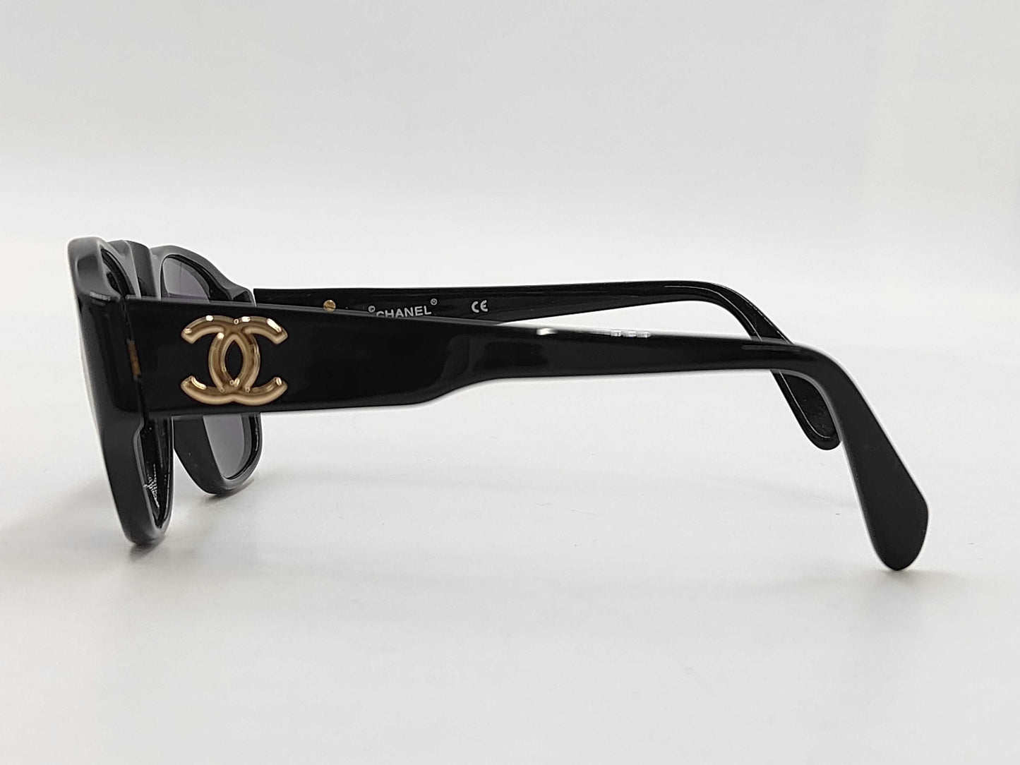  CHANEL Plastic Sunglasses with Coco Mark, Black, Case Included