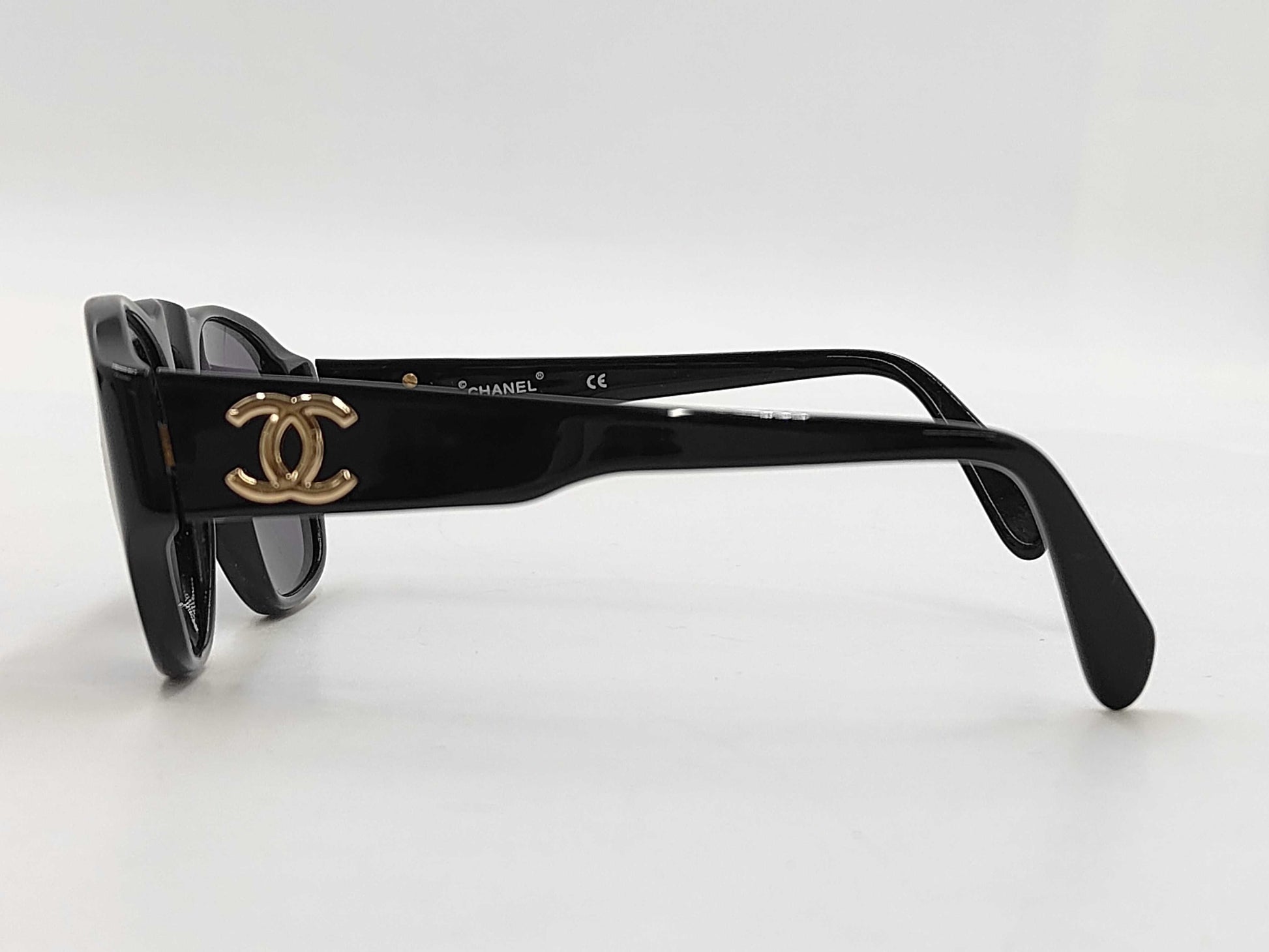  CHANEL Plastic Sunglasses with Coco Mark, Black, Case Included