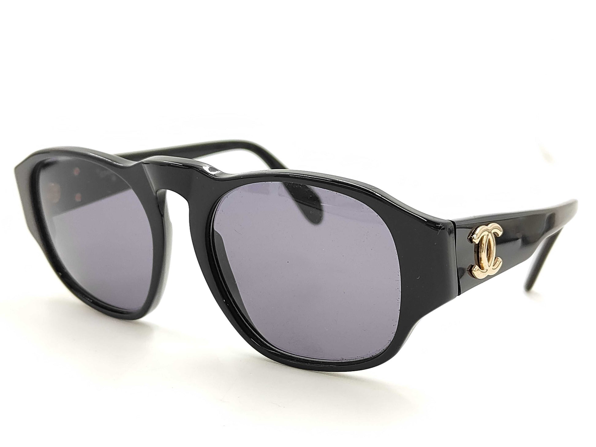  CHANEL Plastic Sunglasses with Coco Mark, Black, Case Included