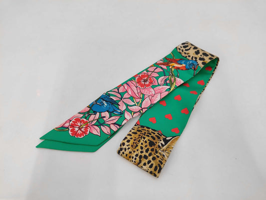HERMES Silk Twilly Jungle Love Emeraude Green Scarf with Box