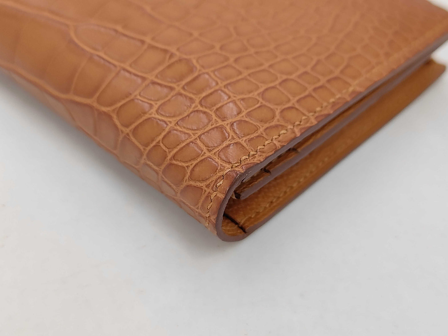 HERMES Bearn soufflet long wallet, crocodile, matte alligator leather, U stamp, gold hardware, brown wallet