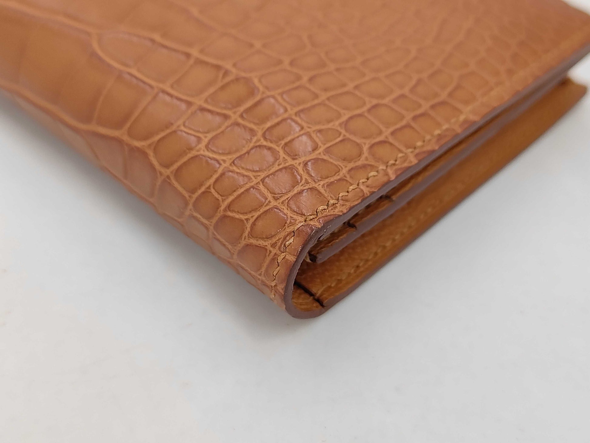 HERMES Bearn soufflet long wallet, crocodile, matte alligator leather, U stamp, gold hardware, brown wallet