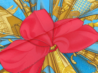 HERMES Silk Carré 90 Soleil de Soie Silk Sun Blue Yellow Scarf with Box