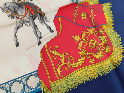 HERMES Silk Carré 90 "Real Escuela Andaluza Del Arte Ecuestre" Scarf, Blue Multicolor, with Box