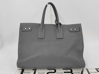 Yves Saint Laurent 631526 Leather Thin Large Sac de Jour Handbag in Grey with Cloche, Cadena, and Two Keys