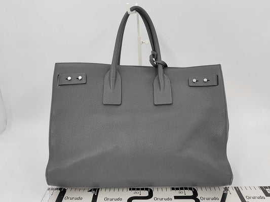 Yves Saint Laurent 631526 Leather Thin Large Sac de Jour Handbag in Grey with Cloche, Cadena, and Two Keys