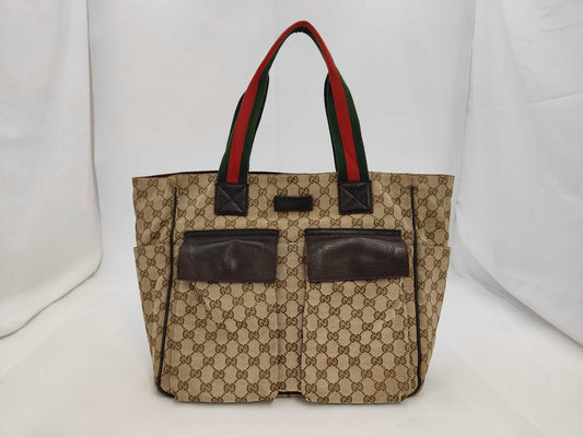 GUCCI 161836 GG Canvas Sherry Line Beige Tote Bag