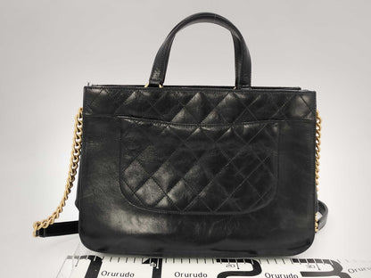 CHANEL Leather Matlassse 2-Way Handbag GD Hardware Black with Strap and Storage Bag Seal 23772512 Shoulder Bag