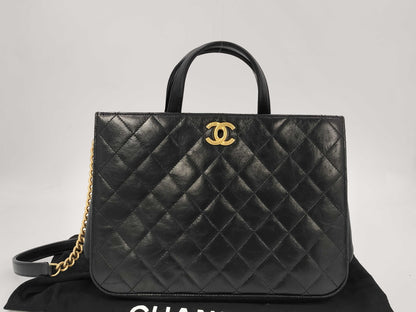 CHANEL Leather Matlassse 2-Way Handbag GD Hardware Black with Strap and Storage Bag Seal 23772512 Shoulder Bag