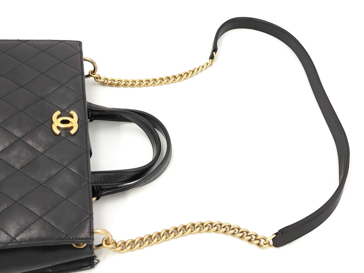 CHANEL Leather Matlassse 2-Way Handbag GD Hardware Black with Strap and Storage Bag Seal 23772512 Shoulder Bag