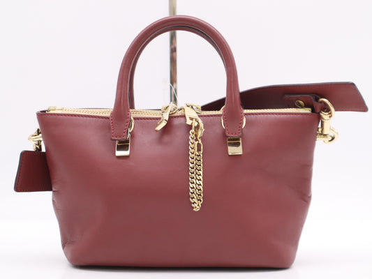 Chloe Leather Bailey Two-Tone Handbag in Bordeaux and Purple with Shoulder Strap