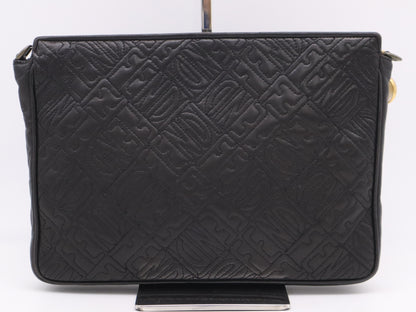 FENDI Leather All-Over Logo Print Black Clutch Bag
