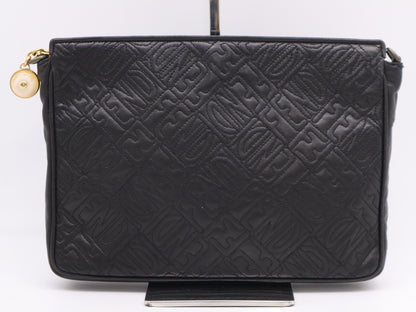 FENDI Leather All-Over Logo Print Black Clutch Bag